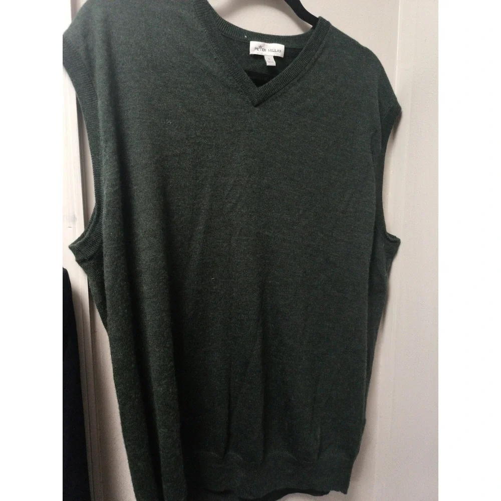 Peter Millar Vest Men's Large Green V-Neck Merino Wool Pullover